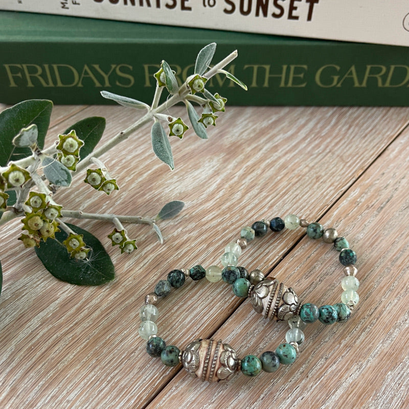 African Turquoise Gemstone Stretch Bracelet MEDIUM