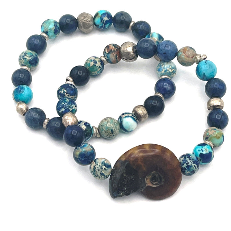 Dark Blue Sky Jasper Gemstone Stretch Bracelet