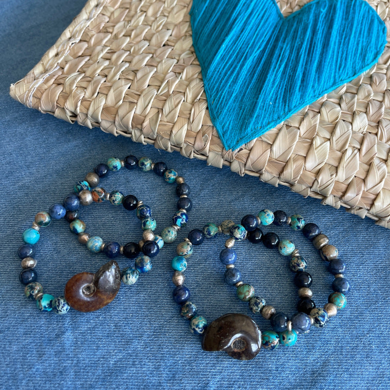 Dark Blue Sky Jasper Gemstone Stretch Bracelet