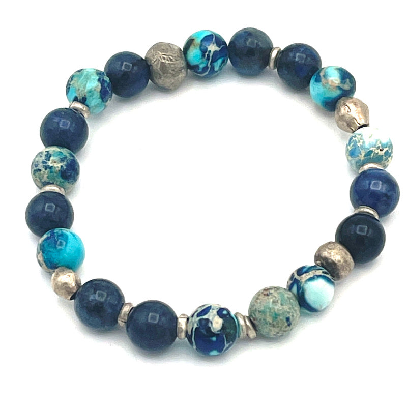 Dark Blue Sky Jasper Gemstone Stretch Bracelet