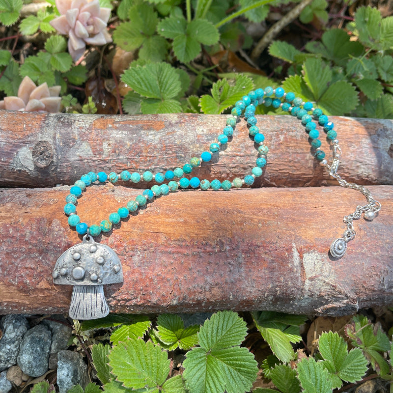 Vintage Metzke Pewter Mushroom Pendant Necklace