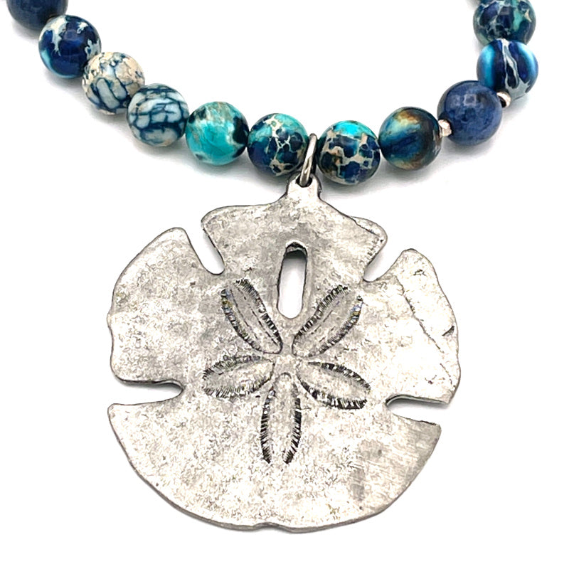 Metzke Pewter Sand Dollar Pendant Gemstone Necklace