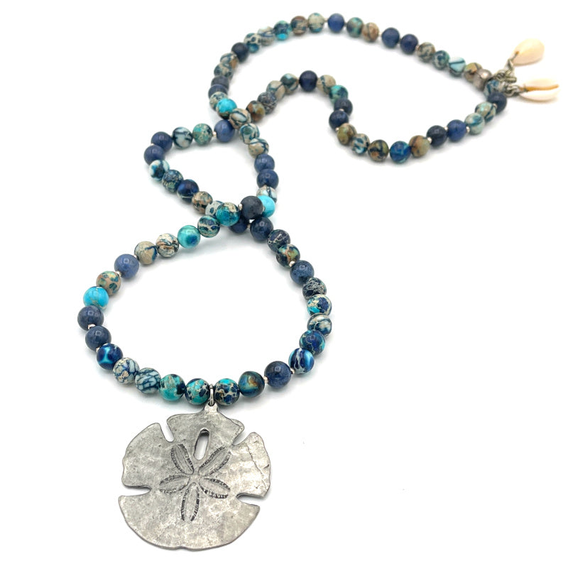 Metzke Pewter Sand Dollar Pendant Gemstone Necklace
