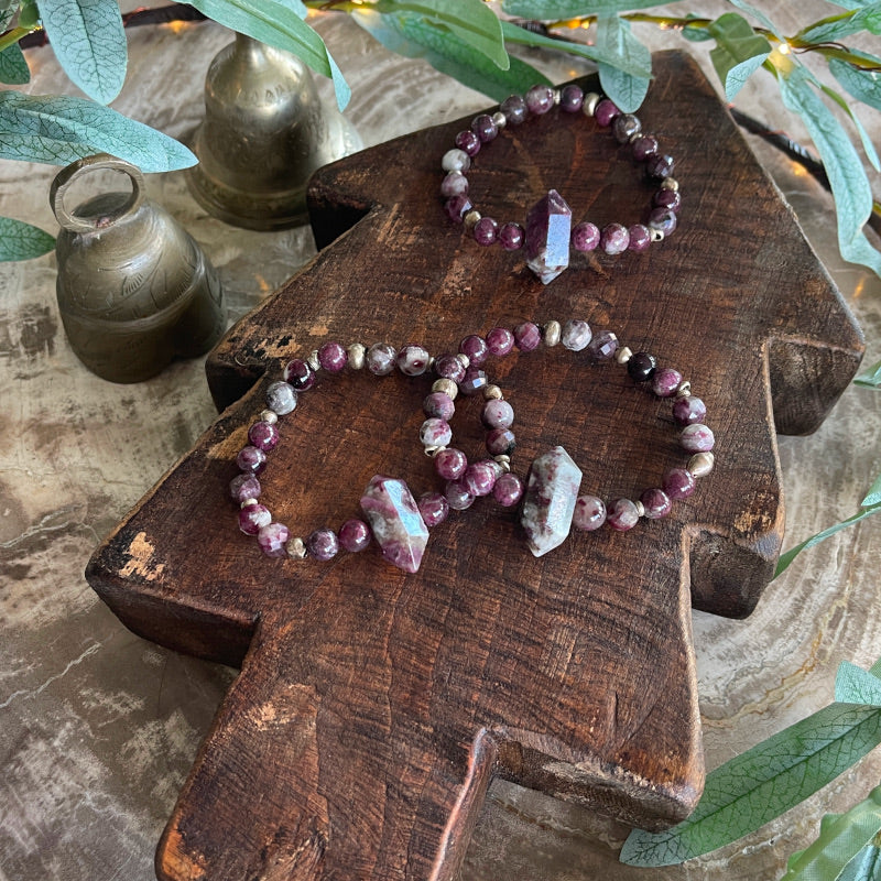 Tourmaline and Eudialyte Gemstone Stretch Bracelet