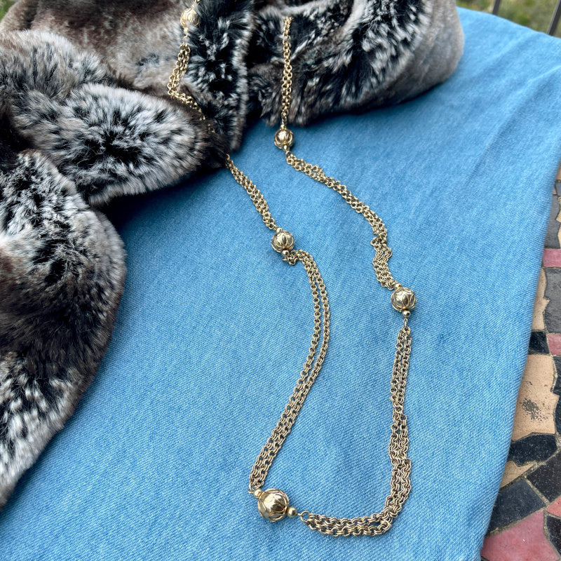 Vintage Gold Tone Filigree Bead Chain Necklace