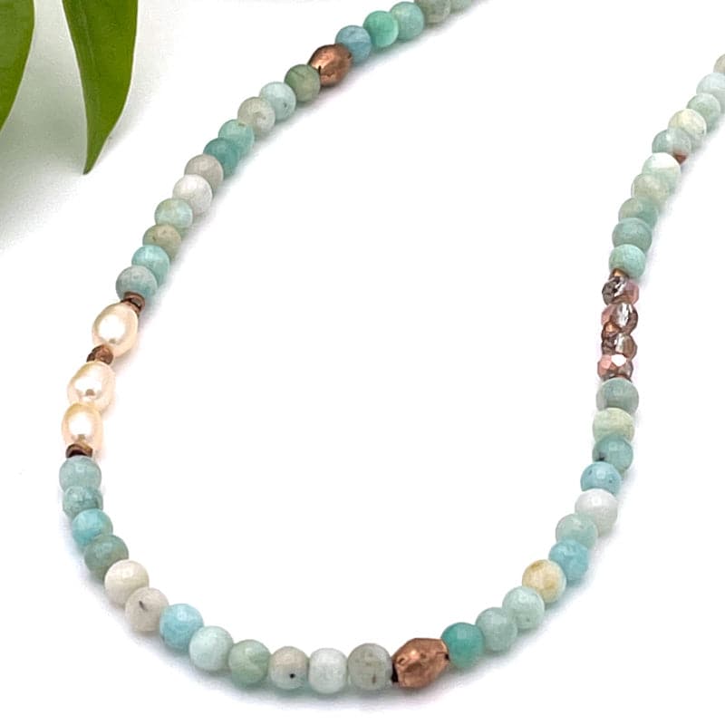 Long Amazonite Pearl Bead Necklace