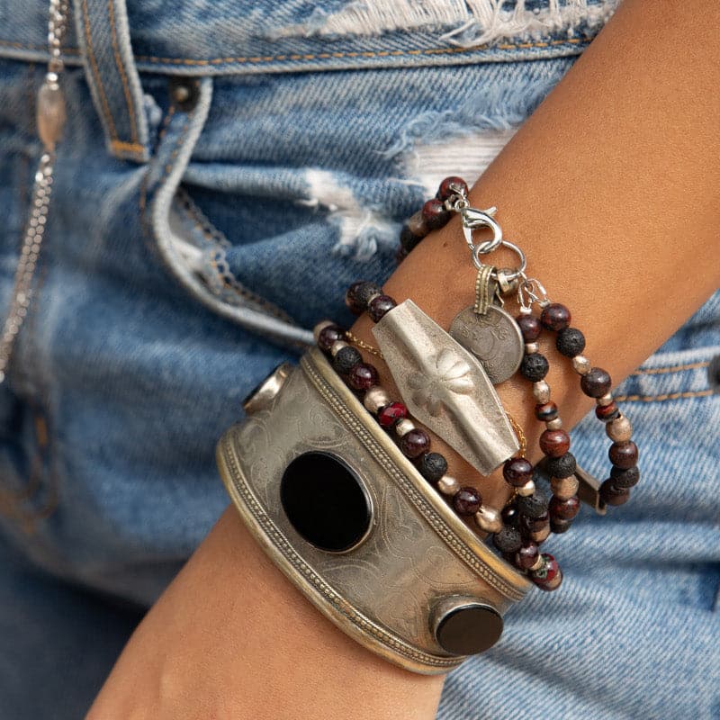 Lotus Flower Charm Bracelet with Tiger Eye Gemstones