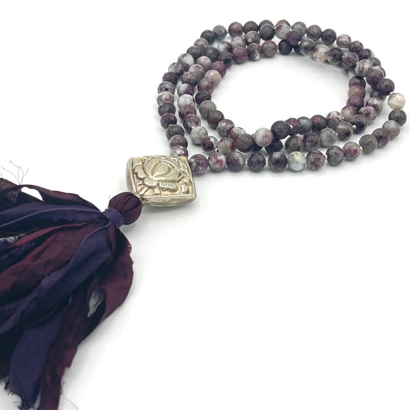 Burgundy Eudialyte Gemstone 108 Bead Mala Necklace
