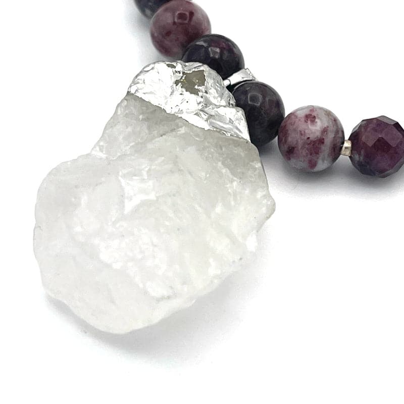 Silver Foil Wrapped Rock Crystal Pendant Long Necklace