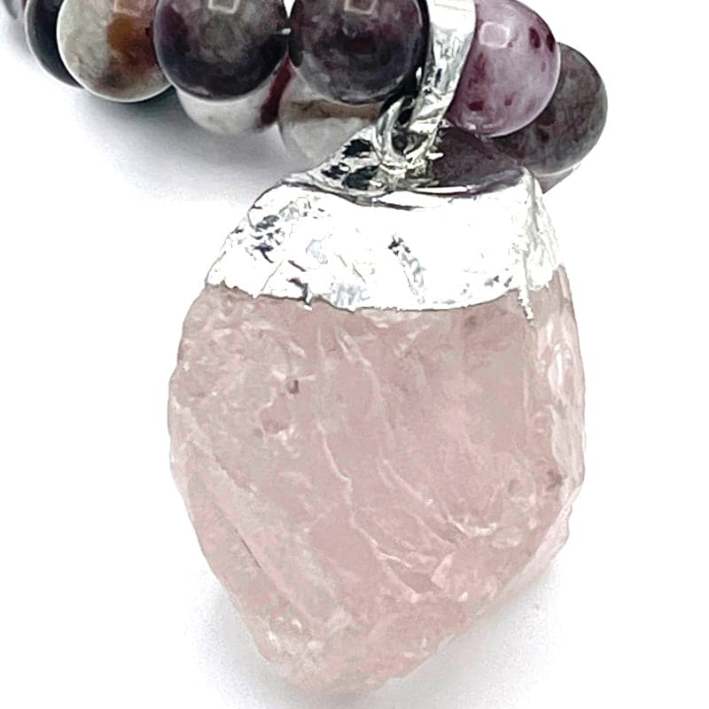 Silver Foil Wrapped Rock Crystal Pendant Long Necklace