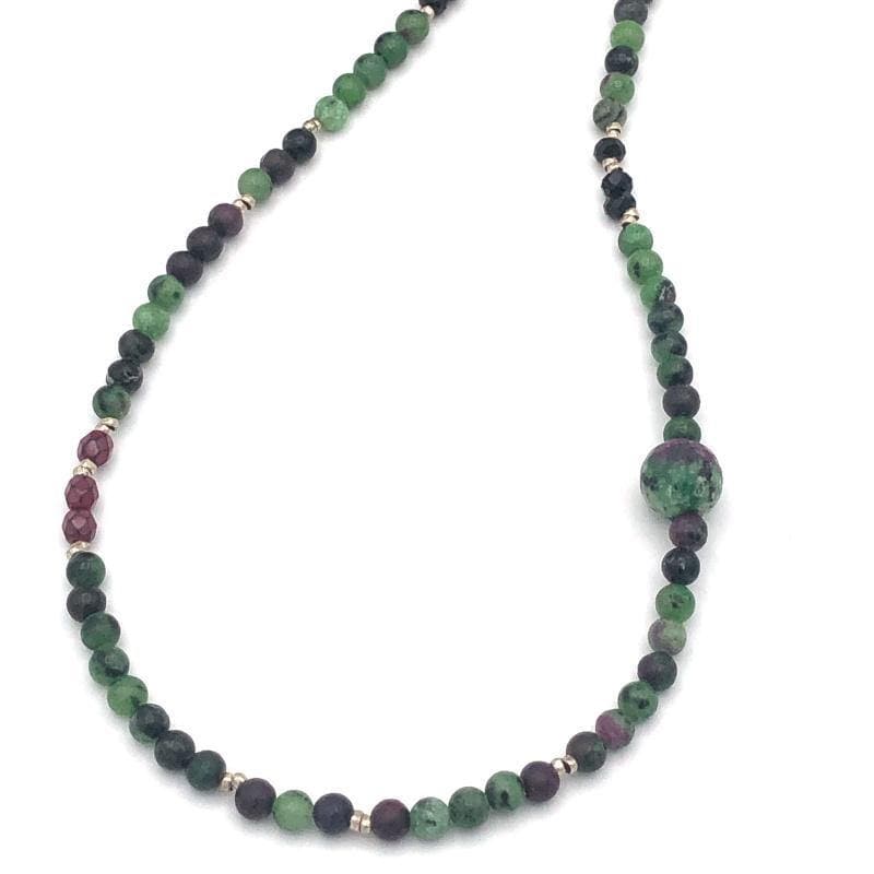 Long Ruby Zoisite Gemstone Necklace