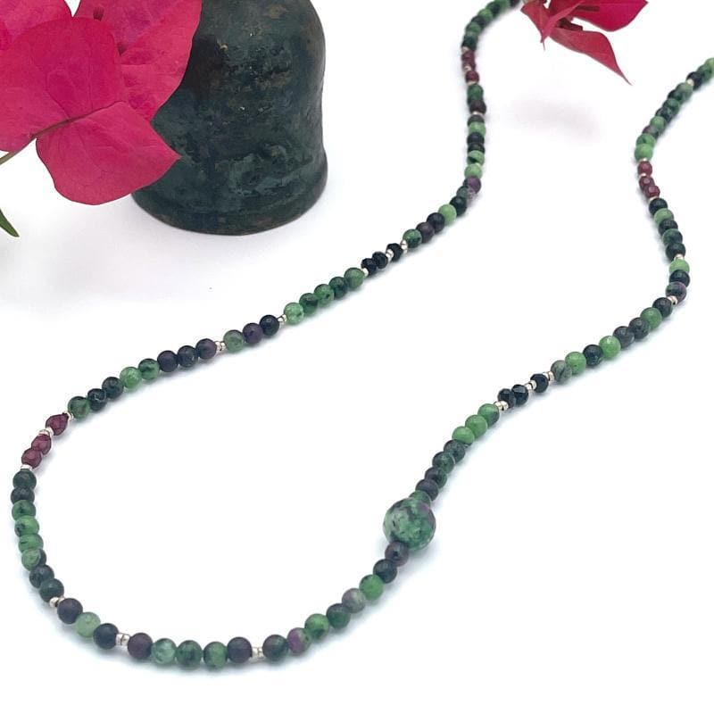 Long Ruby Zoisite Gemstone Necklace