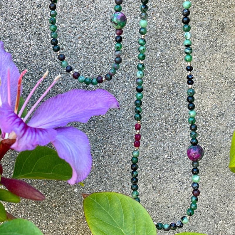Long Ruby Zoisite Gemstone Necklace