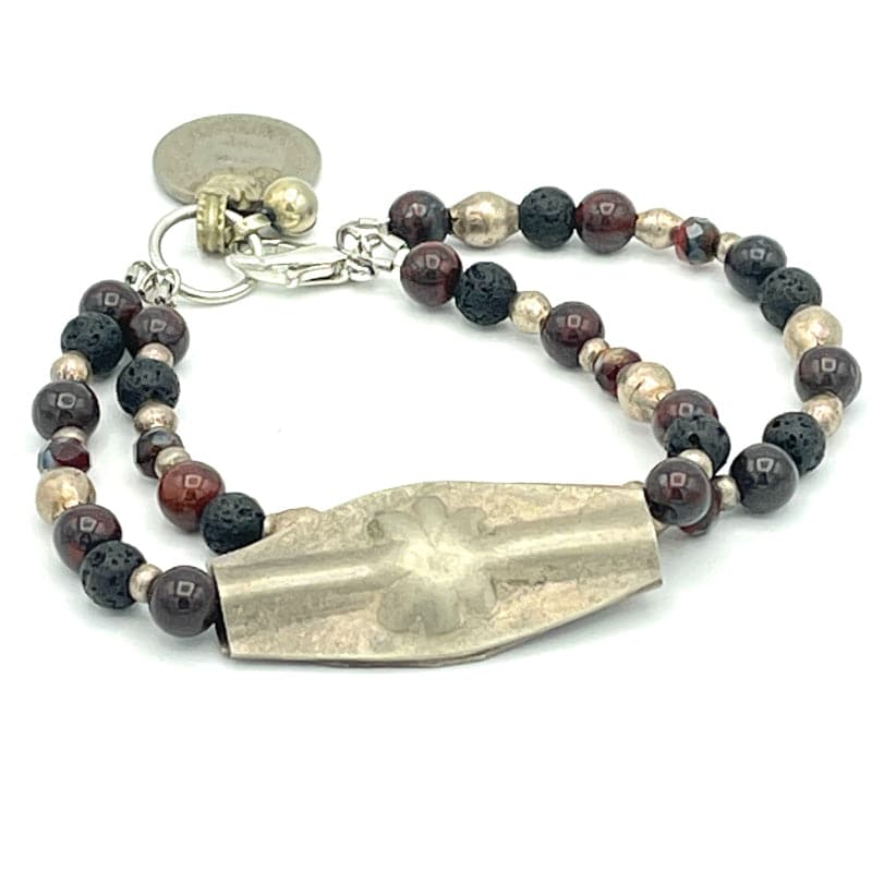 Lotus Flower Charm Bracelet with Tiger Eye Gemstones