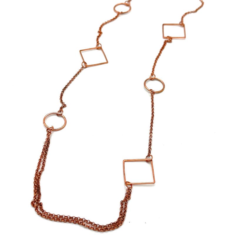 Geometric Design Rose Gold Chainlink Necklace Vintage Style