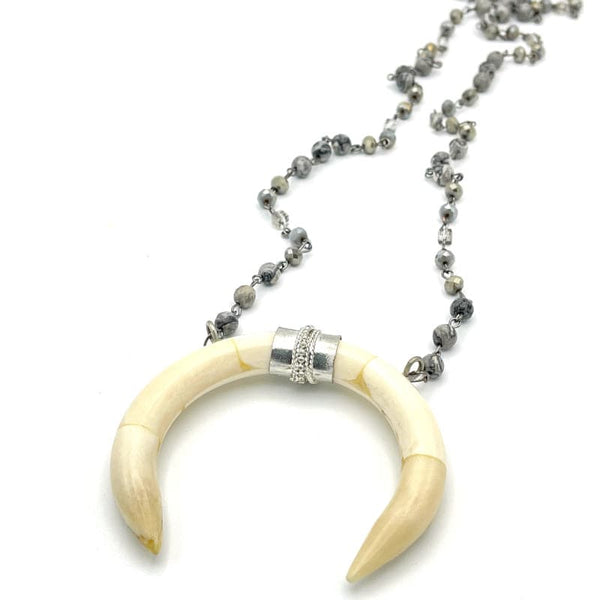 Handmade White Buffalo Bone Pendant Rosary Necklace