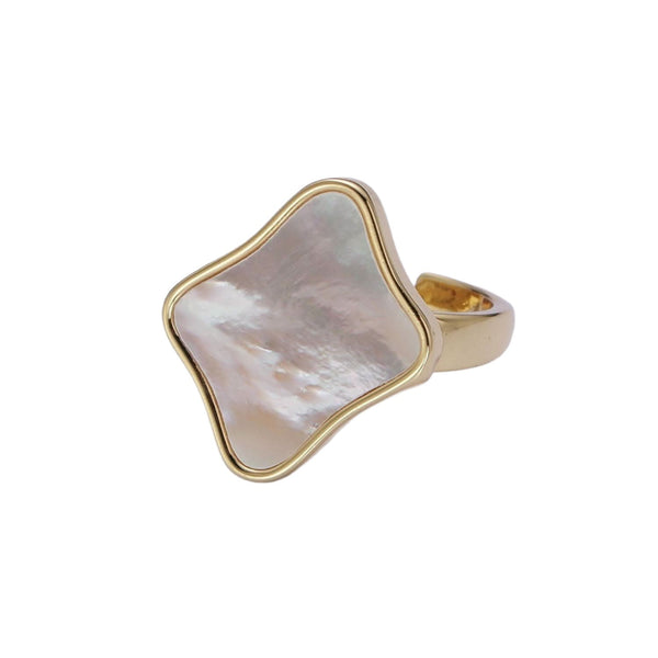 Abstract Gold and White Shell Adjustable Ring