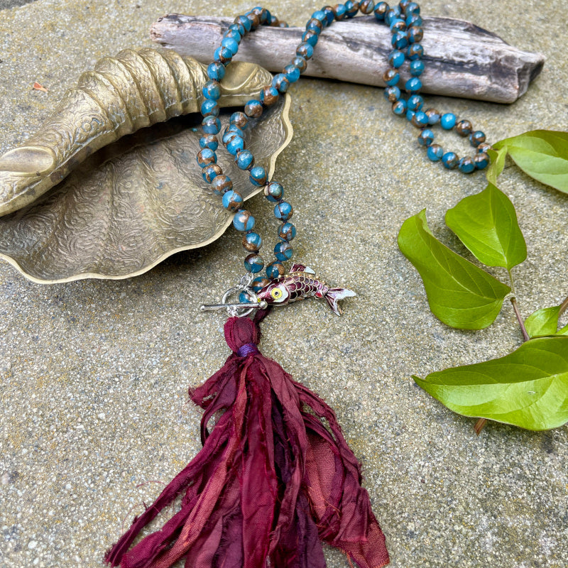 Articulated Lucky Fish Jasper Gemstone Necklace