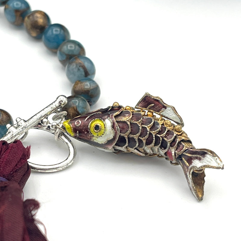 Articulated Lucky Fish Jasper Gemstone Necklace