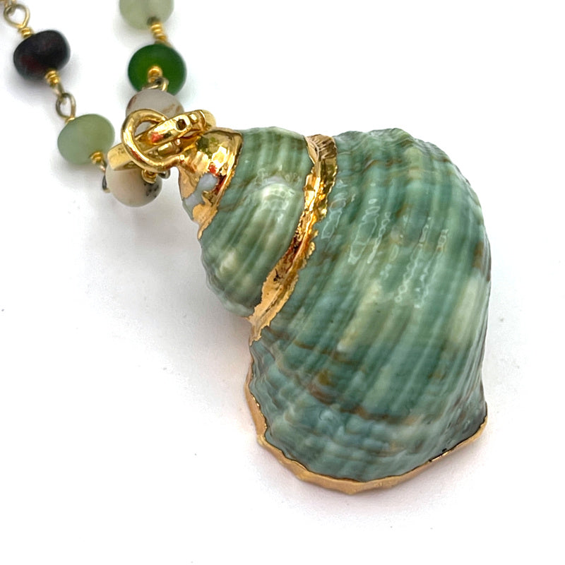 Real Green Shell Charm Rainbow Gem Necklace