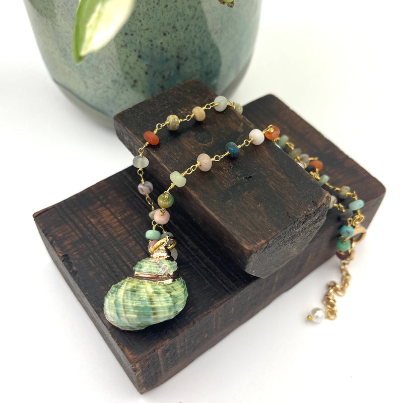 Petite Real Green Shell Charm Necklace