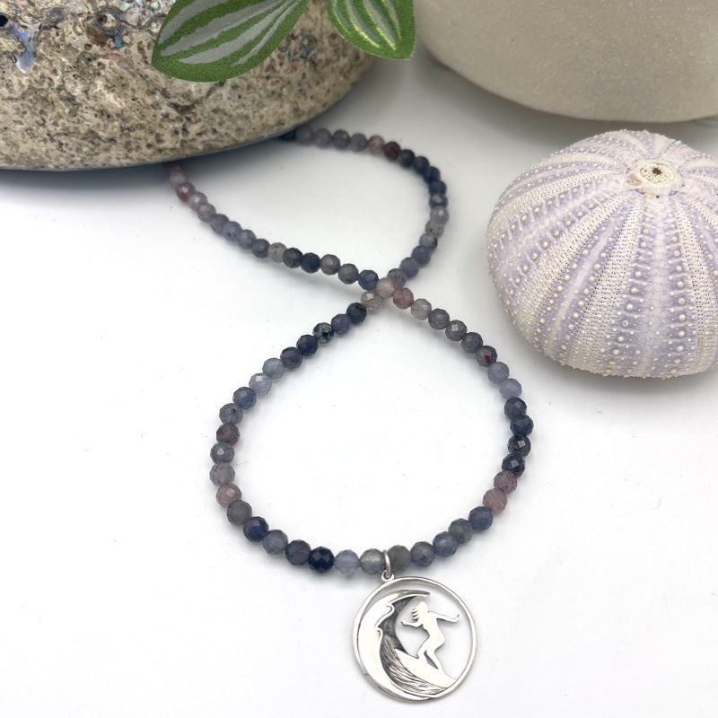 Silver Surfer Iolite Gemstone Charm Necklace