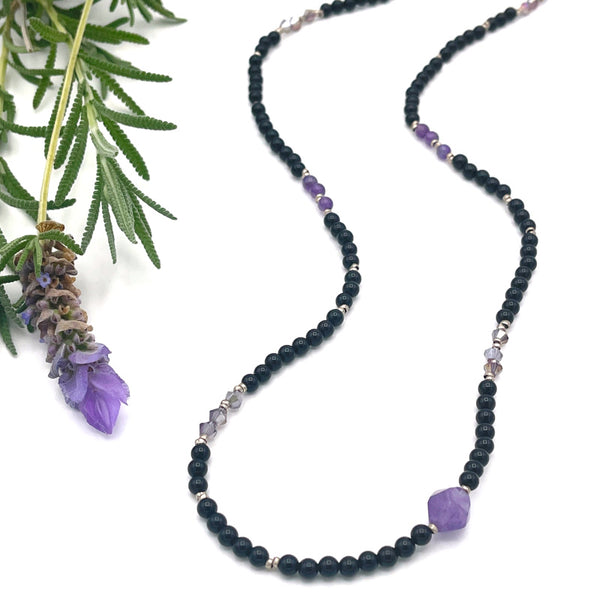 Onyx and Amethyst Crystal Necklace