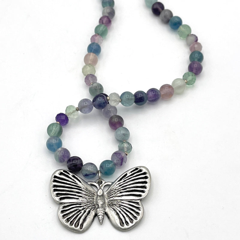 Vintage Metzke Pewter Butterfly Pendant Necklace