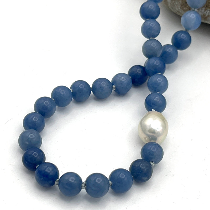 Baroque Pearl and Blue Aventurine Gem Long Necklace