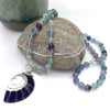 Fluorite Gemstone Necklace with Purple Nautilus Shell Pendant