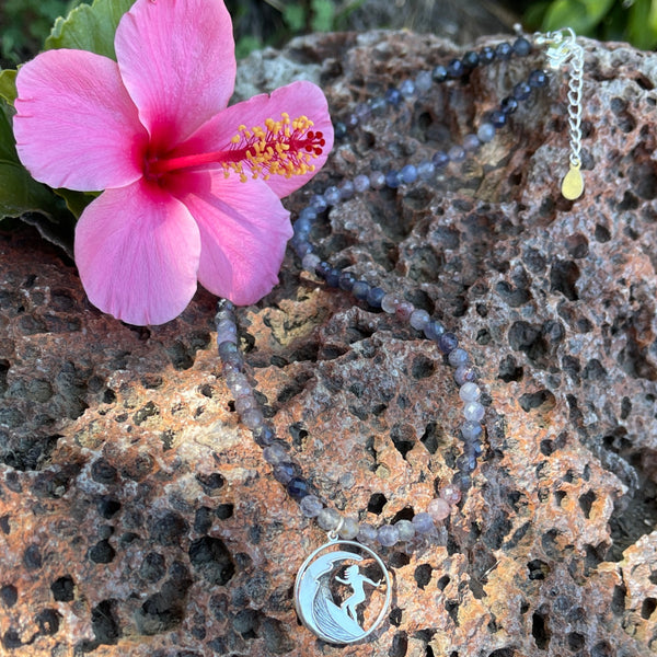 Silver Surfer Iolite Gemstone Charm Necklace