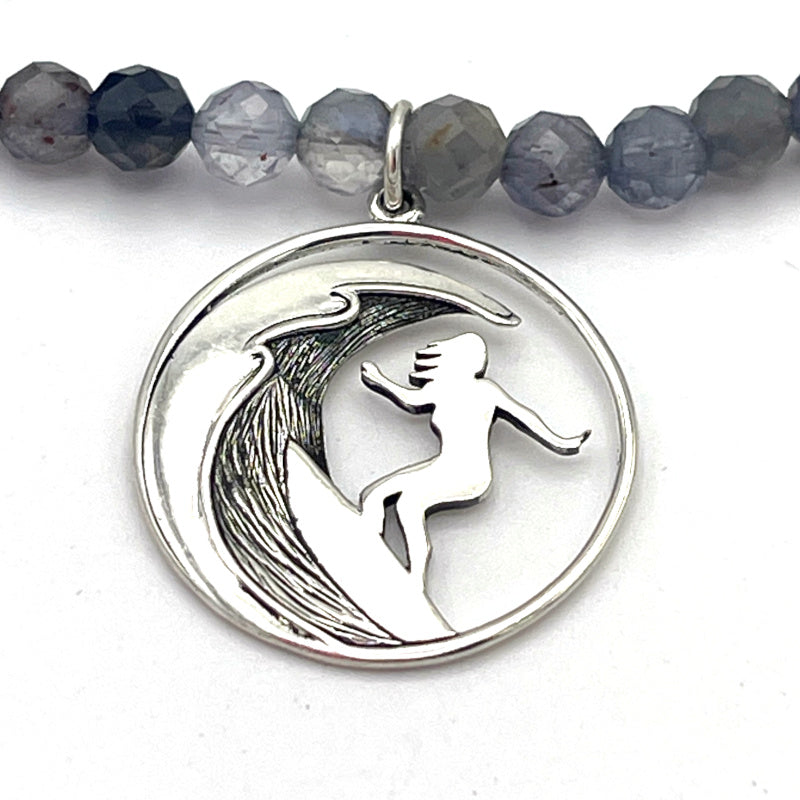 Silver Surfer Iolite Gemstone Charm Necklace