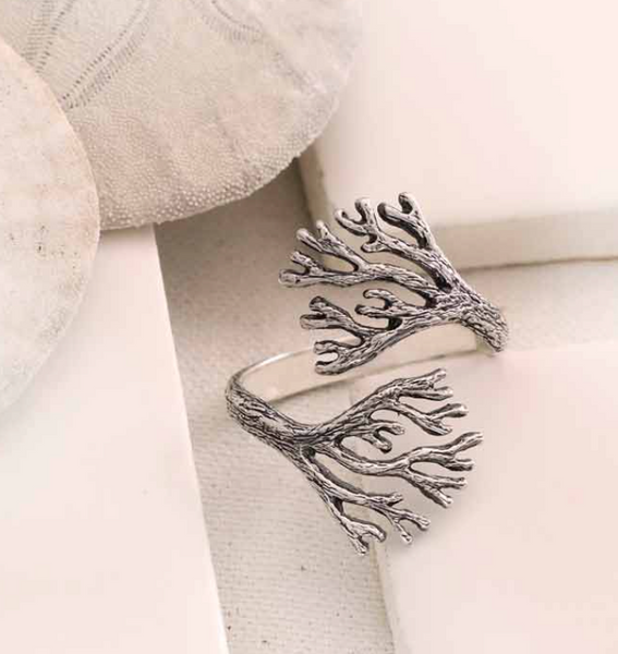 Sterling Silver Adjustable Sea Coral Ring