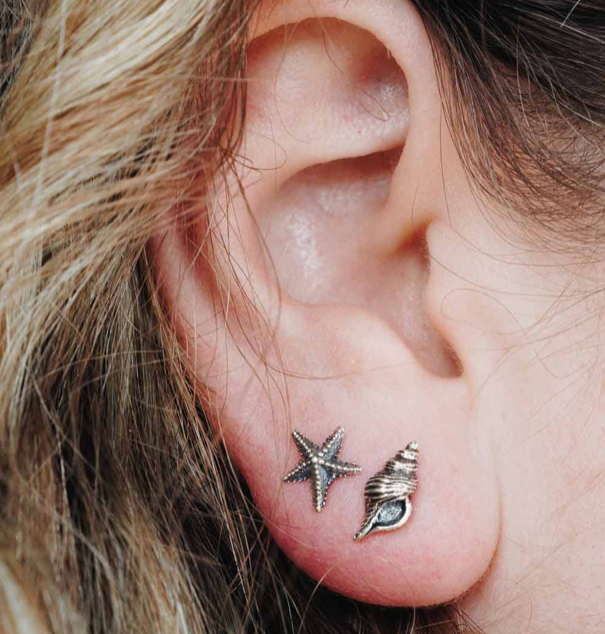 Sterling Silver Starfish and Shell Earrings