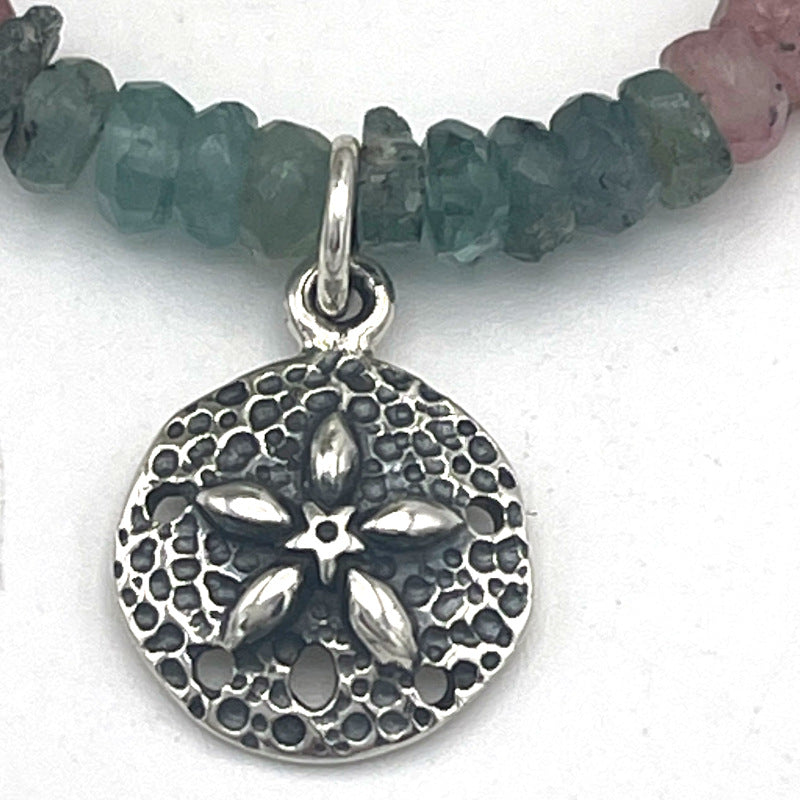 Silver Sand Dollar Tourmaline Charm Necklace 