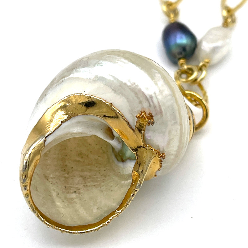 Pearl Chain Necklace with Real Snail Shell Pendant