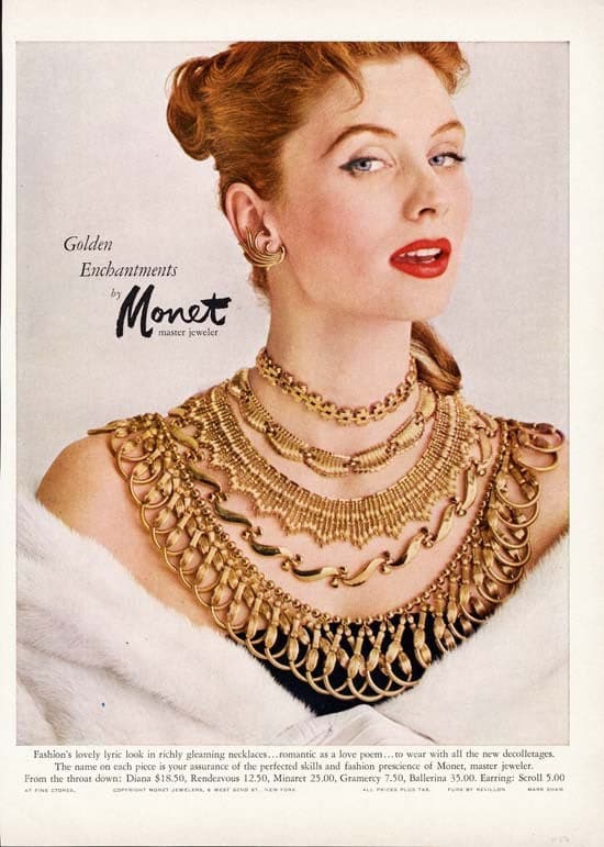 Vintage Monet Gold Double Chain Flapper Necklace