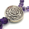 Silver Lotus Flower Guru Bead onAmethyst Gemstone 108 Bead Mala Necklace 