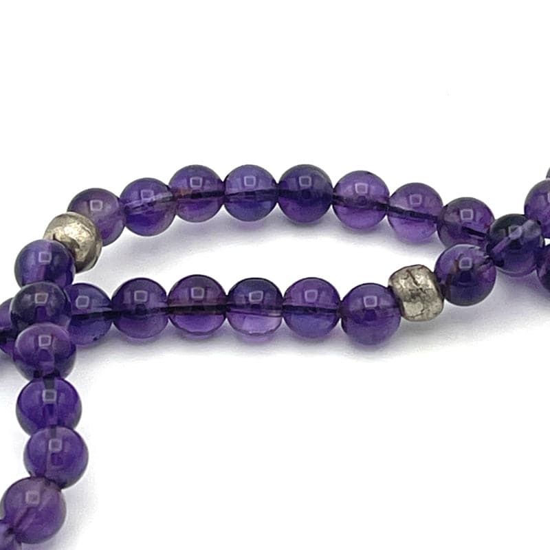 Genuine Round Amethyst Gemstone Mala Bead Necklace