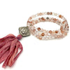 Pink Amphibole Quartz Gemstone 108 Bead Mala Necklace