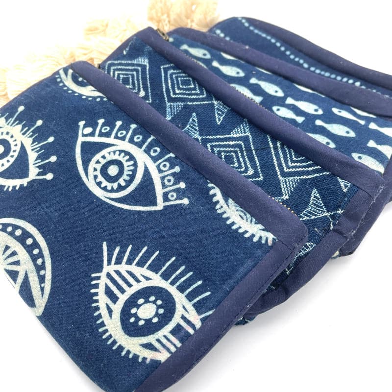 Blue Batik Fabric Pouch with Tassel