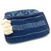 Dotted Lines Blue Batik Fabric Pouch with Tassel