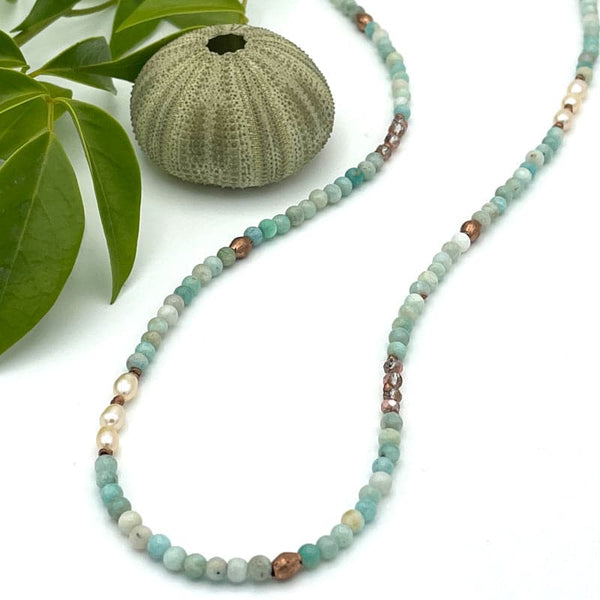 Amazonite Pearl Gemstone Boho Bead Necklace