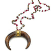 Long Tan Bone Moon Pendant on Antique Rosary Chain