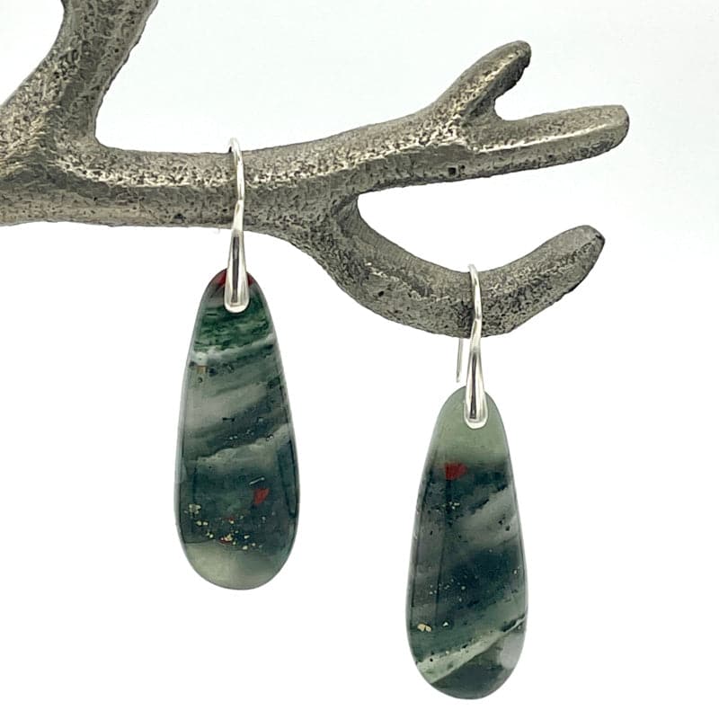 Delicate Silver Earrings with Dragon's Blood Gemstones