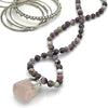 Silver Foil Wrapped Rock Crystal Pendant Long Necklace
