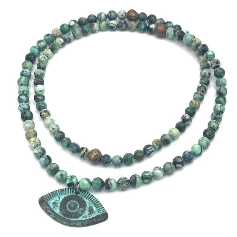 Emerald Green Greek Evil Eye Pendant Necklace