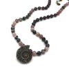 Lavender Gemstone Bead Necklace with Ammonite Shell Pendant