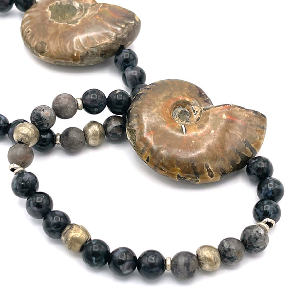Men's Fossil Bracelet with Black and Grey Beads