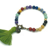 Rainbow Chakra Bracelet with Green Tassel